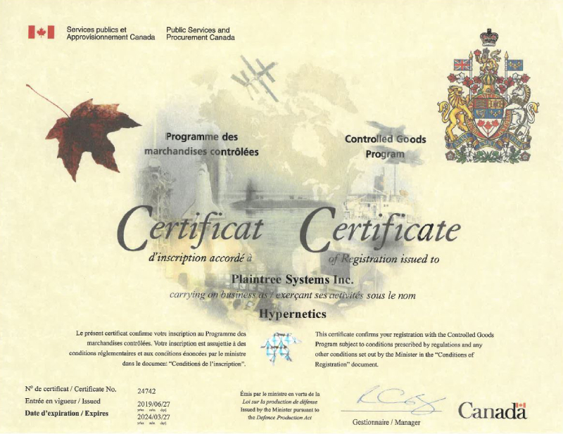 Canadian Controlled Goods Program Certificate